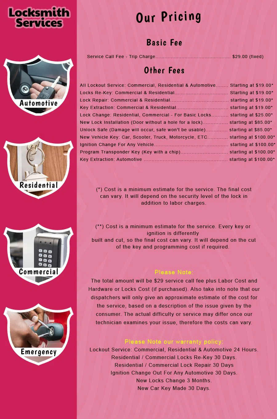 Matawan NJ Locksmith Store Matawan, NJ 732-576-2036 - price-list-c-18